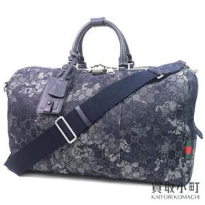Gucci GG Denim Duffle Bag Web Stripe Camouflage Effect Blue Shoulder